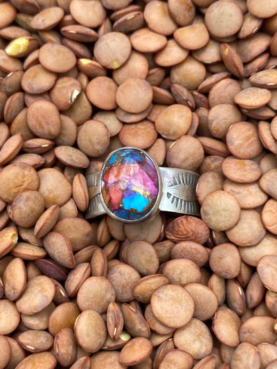 Auriel Lash Stamped Pink Dahlia Mojave Sterling Ring