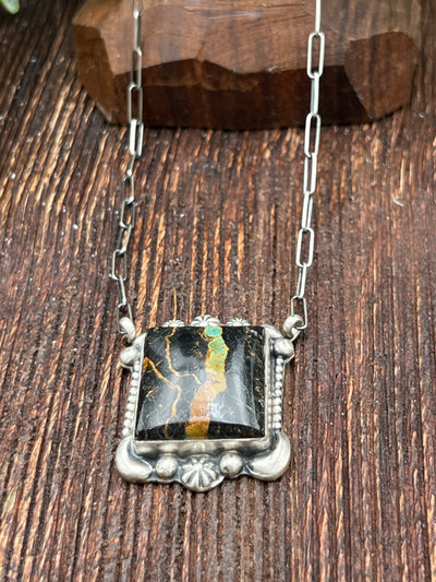Anita Sterling Blackjack Turquoise Rectangle Necklace - 18"