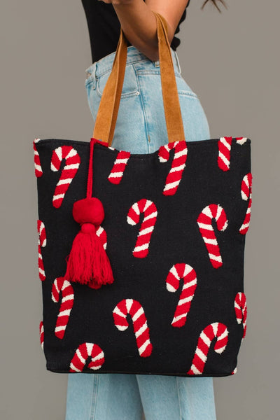 Navy Candy Cane Tote