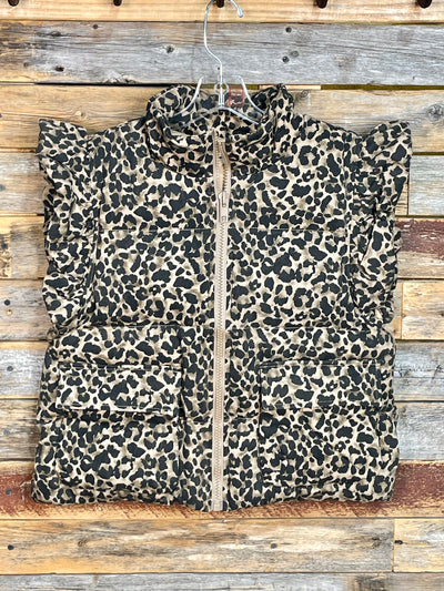 Carmine Ruffled Leopard Puff Vest