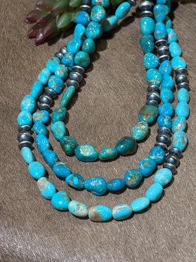 Pixy Tumbled Turquoise & Sterling Bead Necklace - 18"