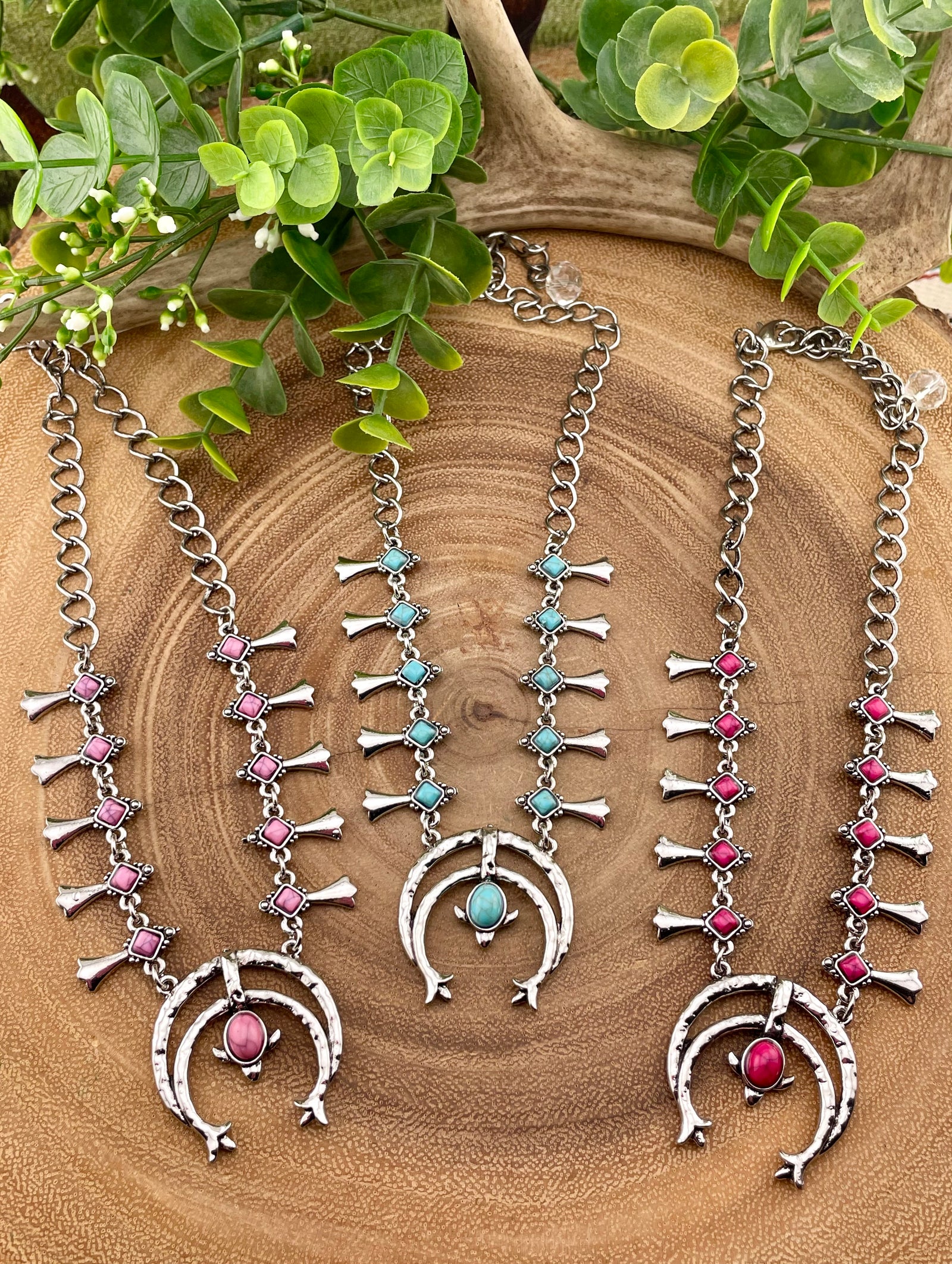 Fashion Silver Link Chain Squash Blossom Necklace - 16'