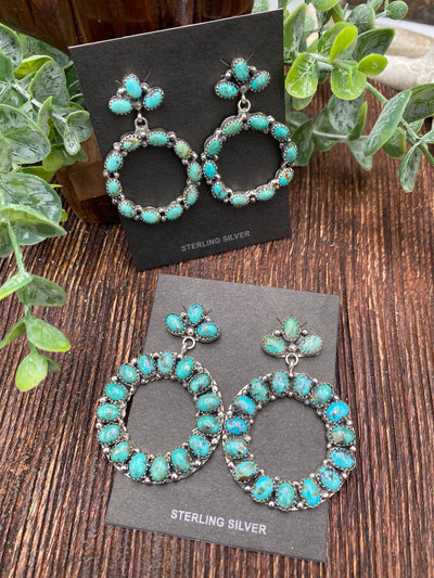 Leanne Triple Stone Post Hoop Earrings - Turquoise