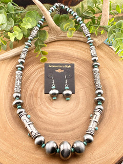 Passion Cross Cylinder, Large Bead & Turquoise Necklace Or
