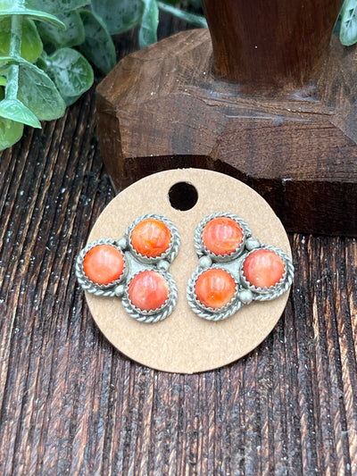 Organza Spiny Triple Round Stone Post Earrings