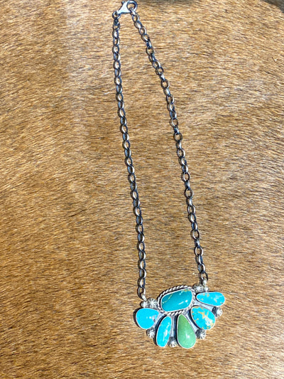 Lancome Sterling Link Chain 6 Stone Fan Pendant - 16"