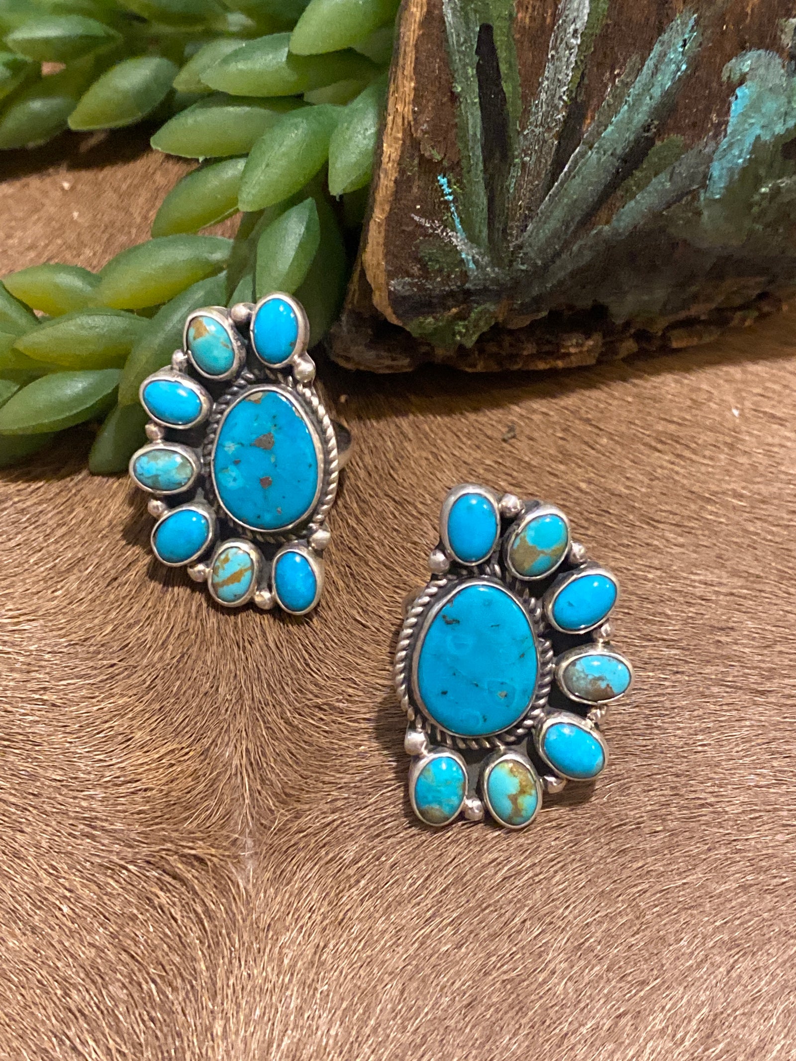 Hogan Sterling Turquoise Half Circle Ring - Adj