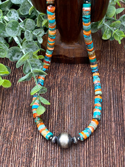 Copello Sterling Turquoise Spiny Mix Necklace With Navajo Center