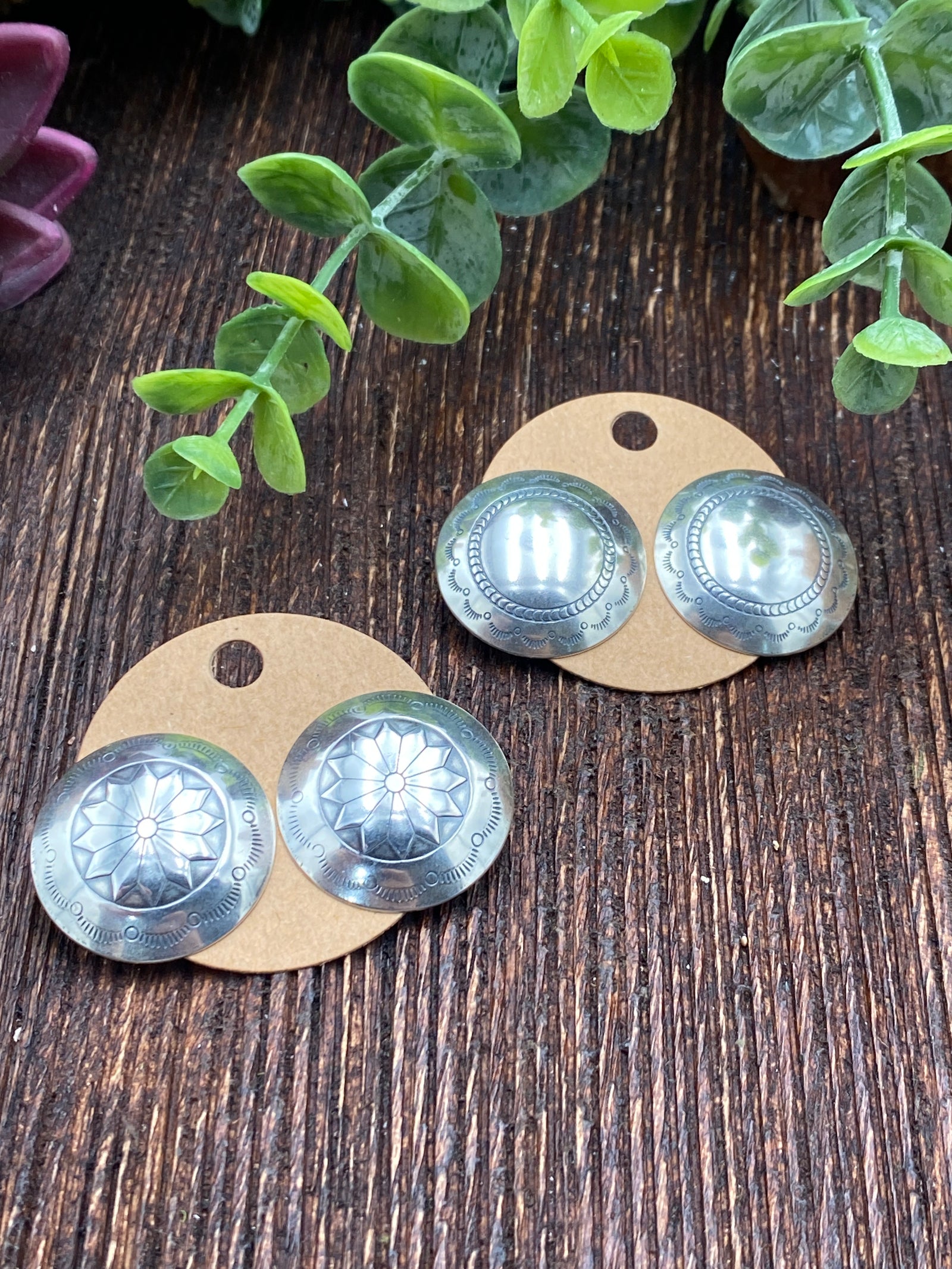 Vega Stamped Shield Sterling Earrings - 1"