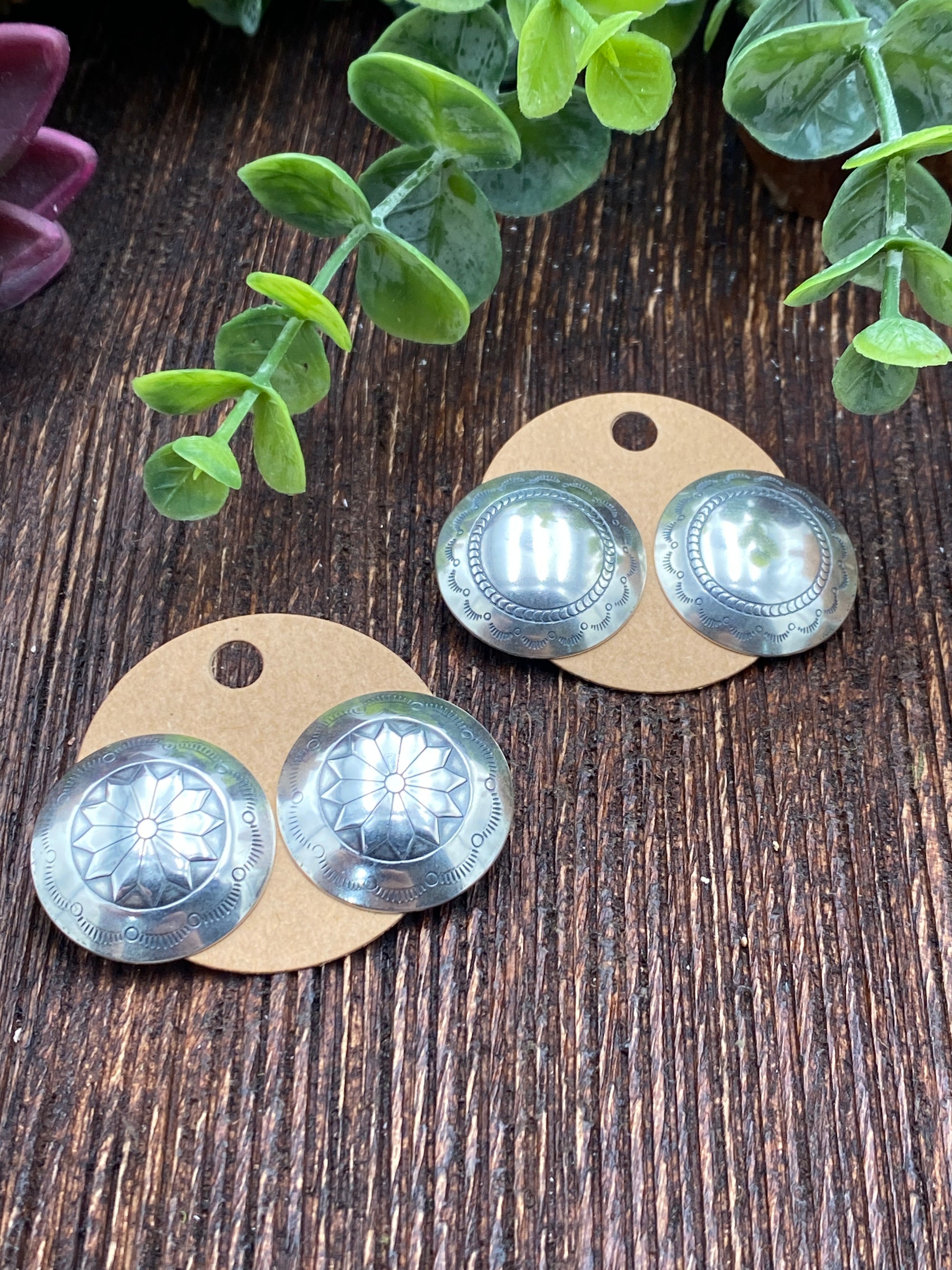 Vega Stamped Shield Sterling Earrings - 1"