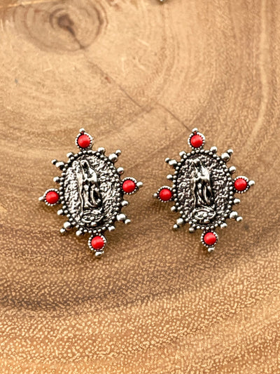 Lady of Guadalupe Stone Framed Fashion Earrings