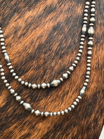 Cranbrook Sterling Barrel Bead Varied Navajo Necklace - 60"