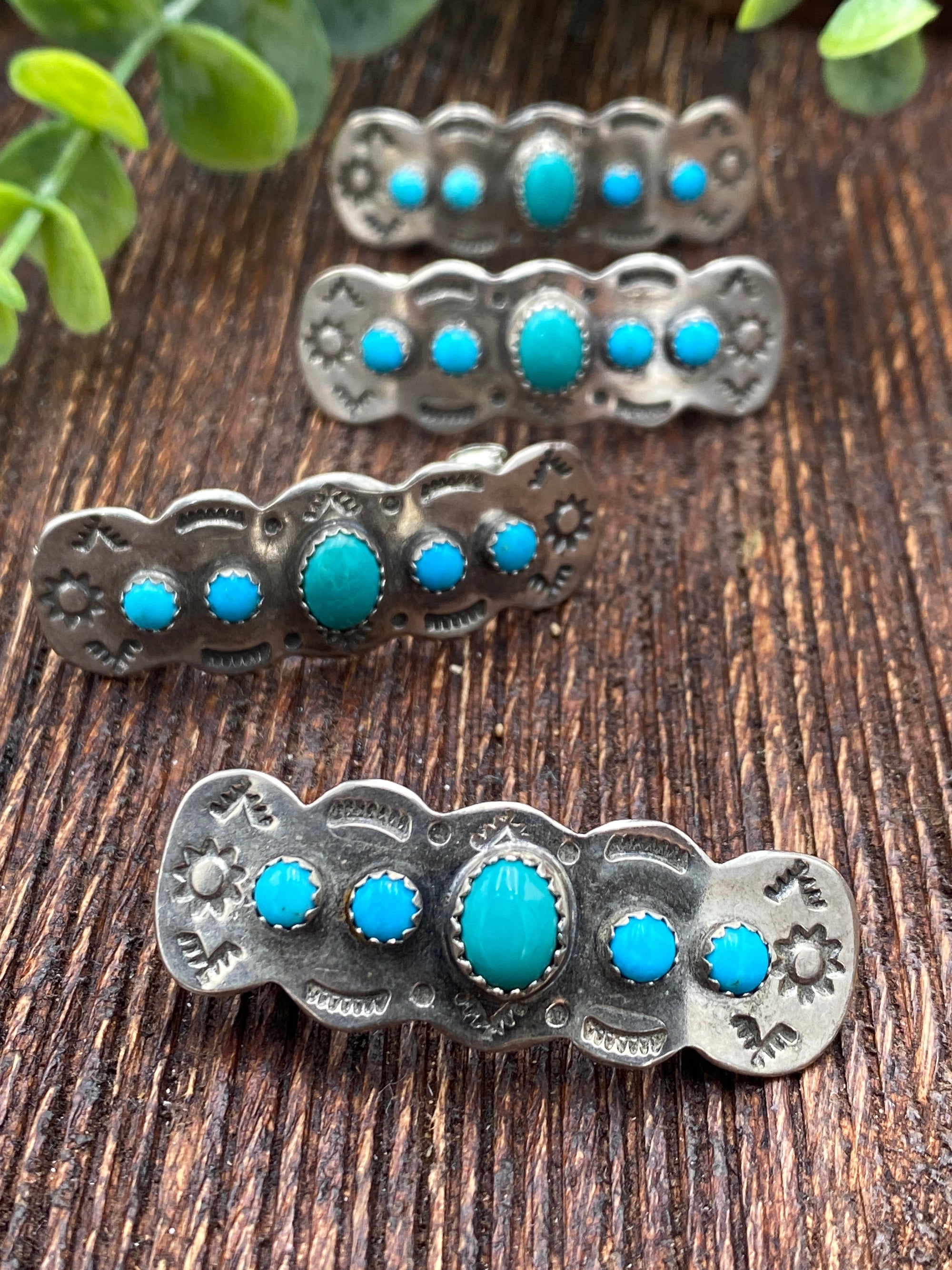 Colby Stamped Sterling Turquoise Barrettes