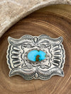 Trish Sterling Silver and Royston Turquoise Stamped Belt Buckle