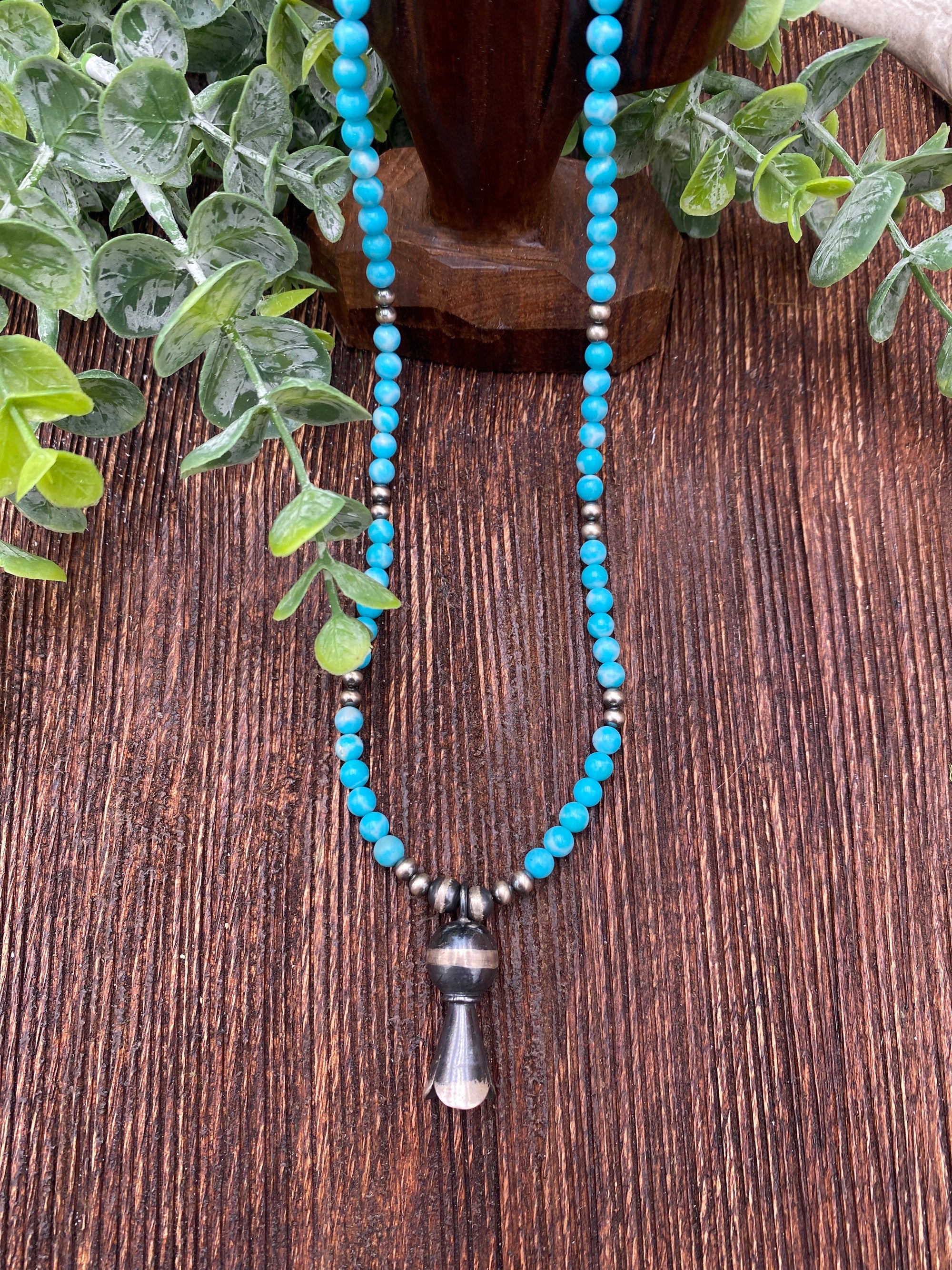 Vella Turquoise & Navajo Necklace With Flute Blossom Pendant - 18"