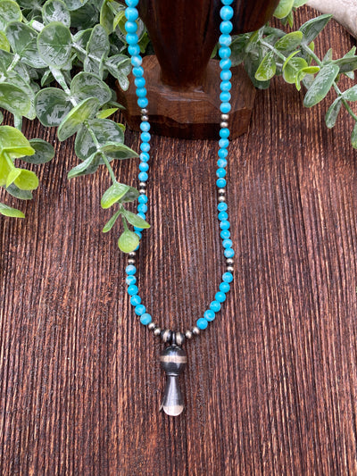 Vella Turquoise & Navajo Necklace With Flute Blossom Pendant - 18"