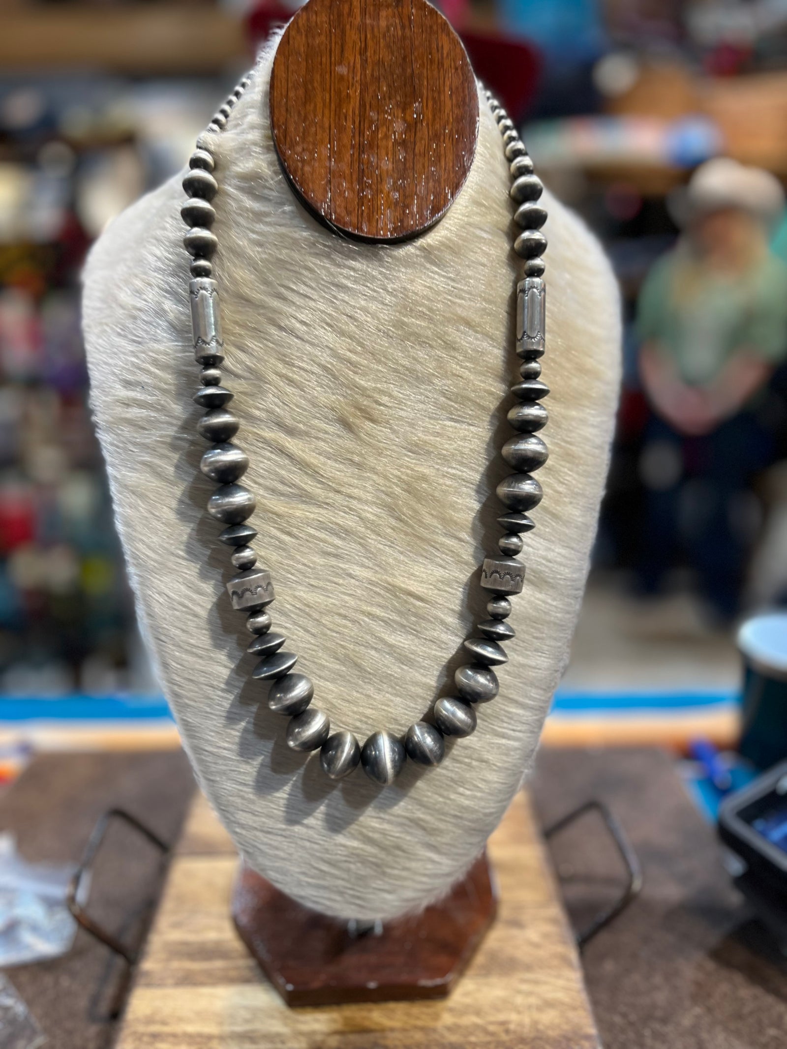 Davis Large Bead Stamped Sterling Necklace - 26"