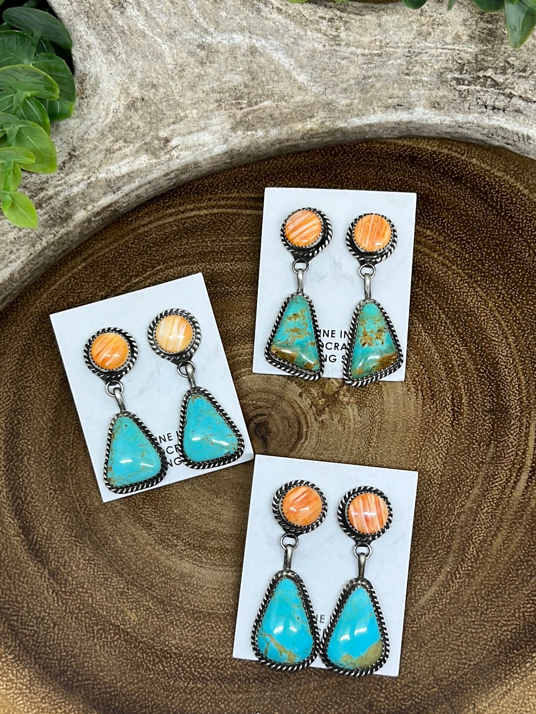 Sunset Orange Spiny Post Kingman Drop Earrings