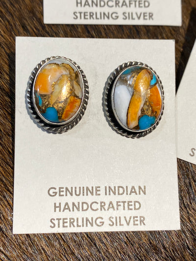 Belton Orange Krush Sterling Roped Oval Stud Earrings