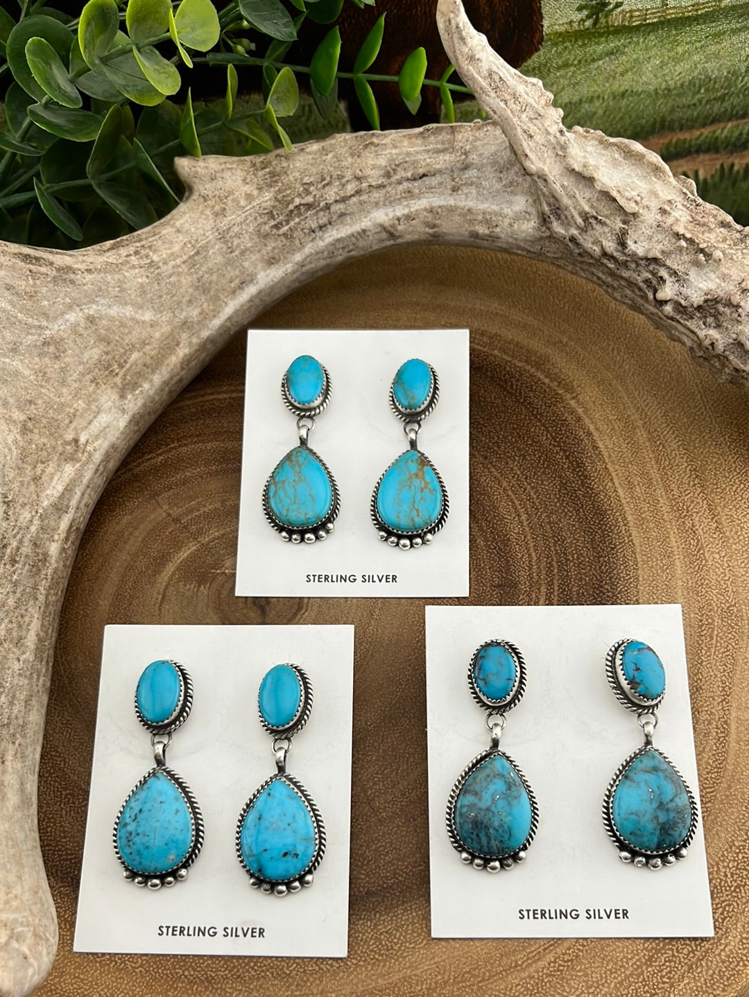 Kelter Double Stone Turquoise Drop Earrings - 2"