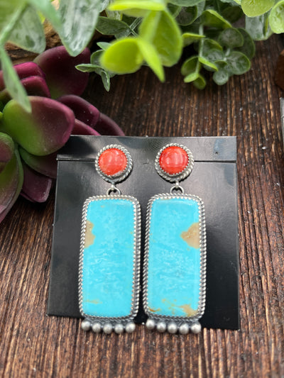 Emersyn Round Spiny Post Turquoise Drop Sterling Earrings on