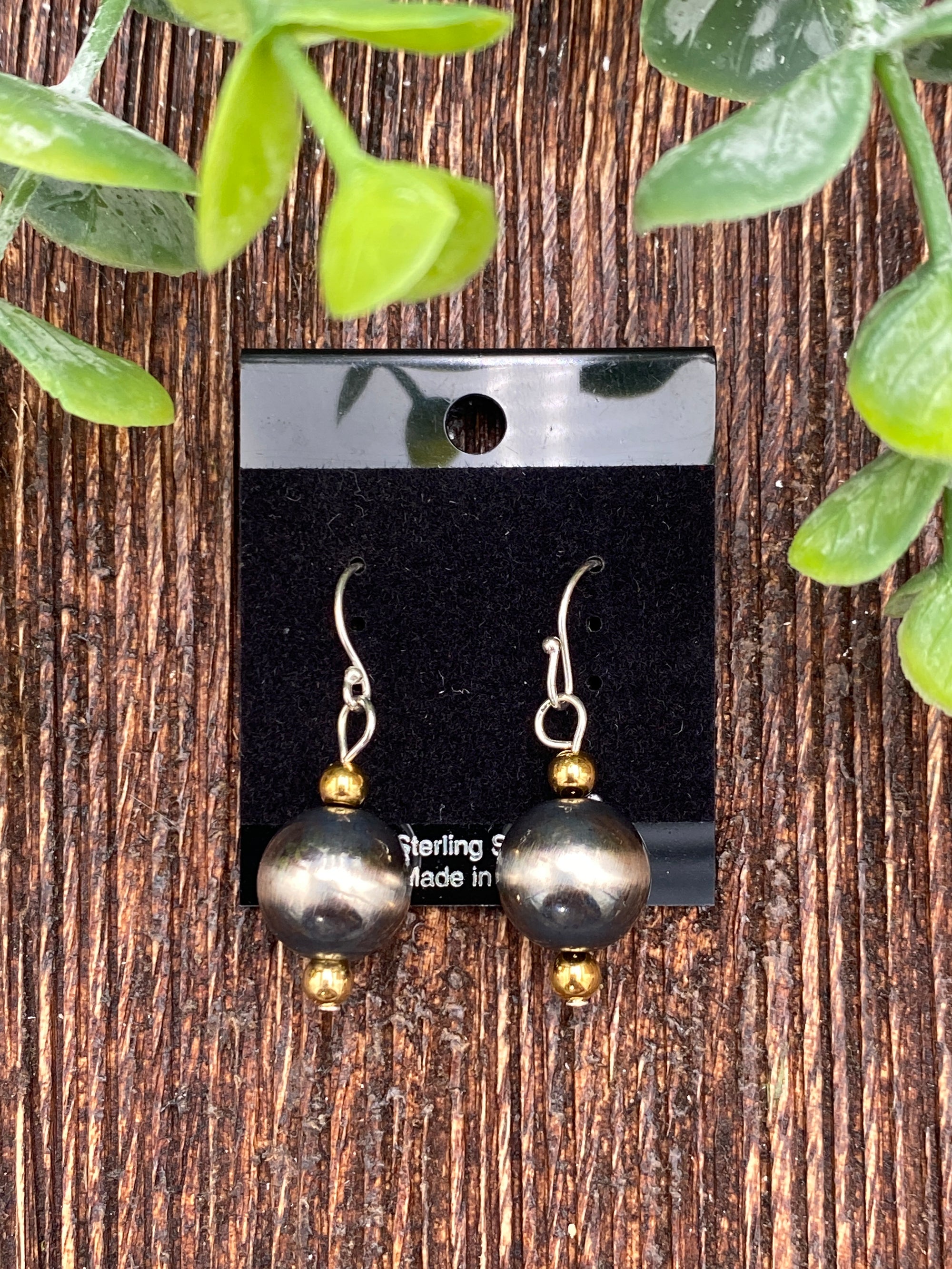 Gordon Sterling 12mm Navajo Pearl Earrings With Gold Beads