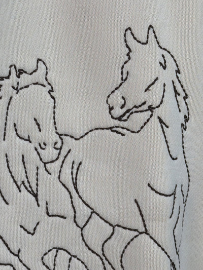 Cream Western Horse Embroidered Long Sleeve Sweatshirt