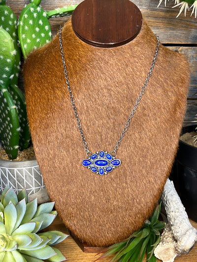 Lapis Sterling Link Chain Cluster Stone Pendant