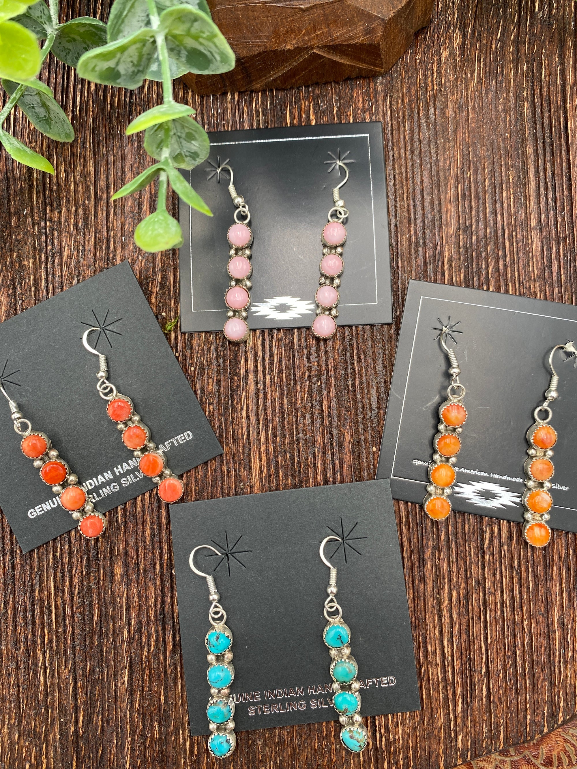 Altera Stacked 4 Round Stone Fish Hook Earrings - 2"