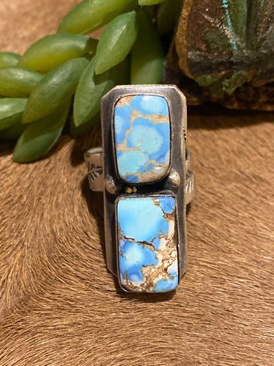 Midland Double Golden Hills Turquoise Sterling Rings - Adjustable
