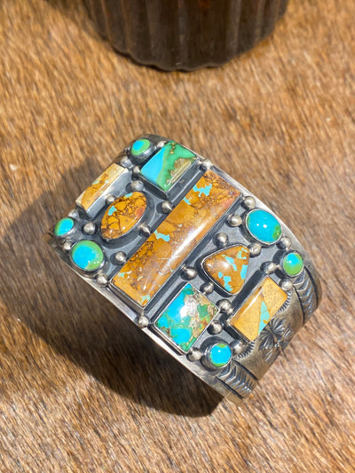 Constantino Wide 13 Stone Sonoran Boulder Turquoise Sterling Cuff