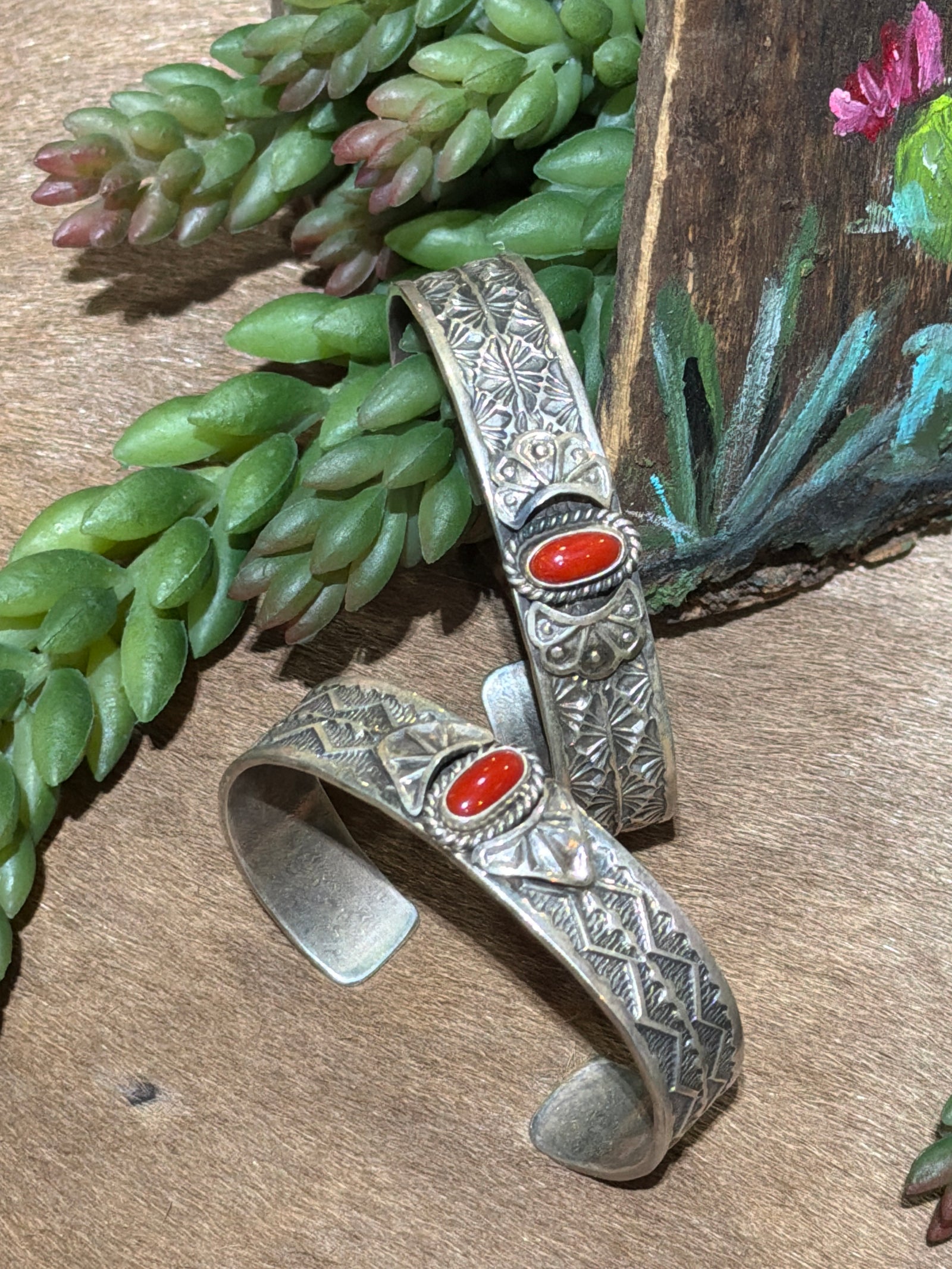 Teegan Coral Center Stamped Sterling Cuff