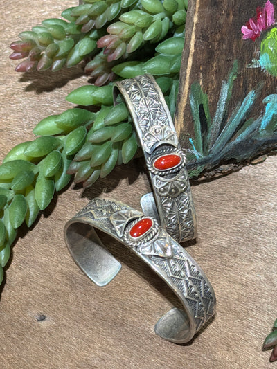Teegan Coral Center Stamped Sterling Cuff