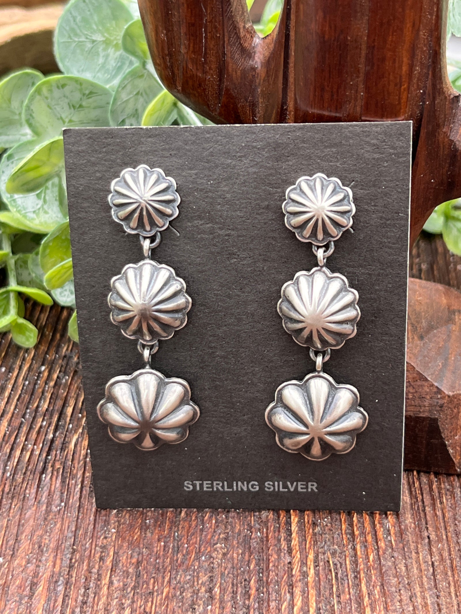 Lexi Triple Varied Concho Sterling Earrings - 2.15"