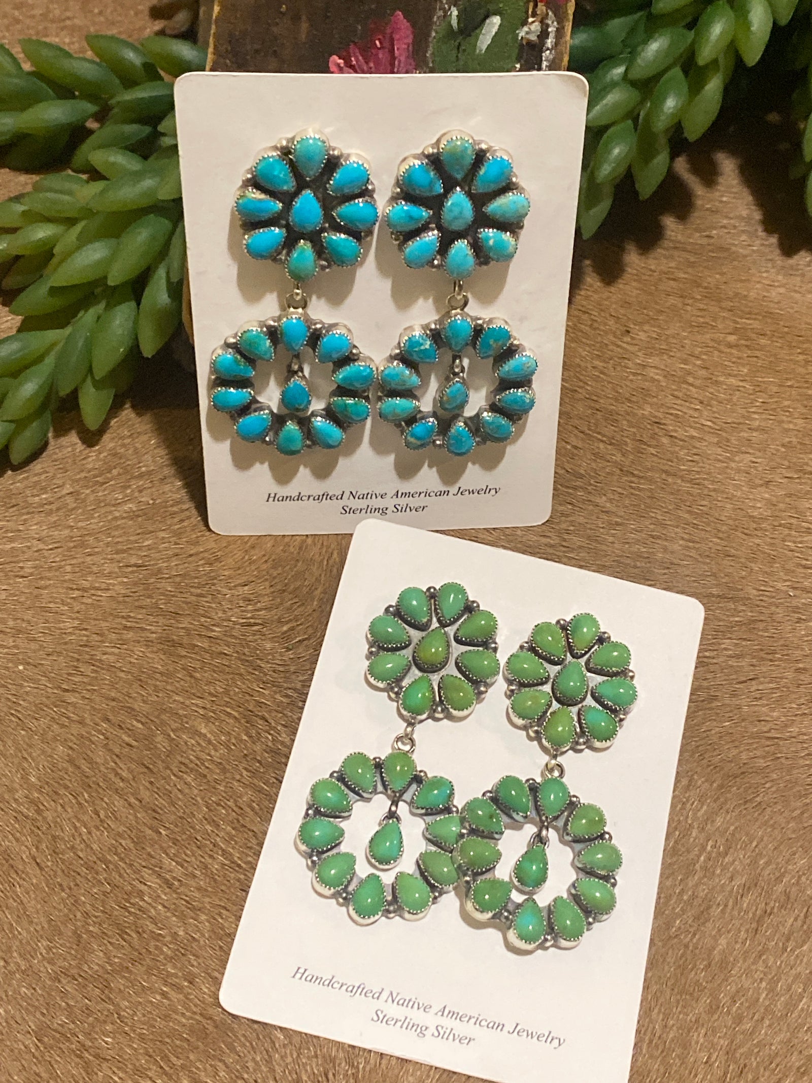 Carlisle Turquoise Double Cluster Earrings - 2.25"