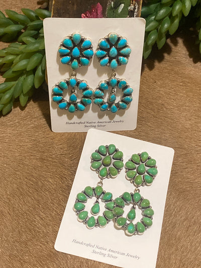 Carlisle Turquoise Double Cluster Earrings - 2.25"