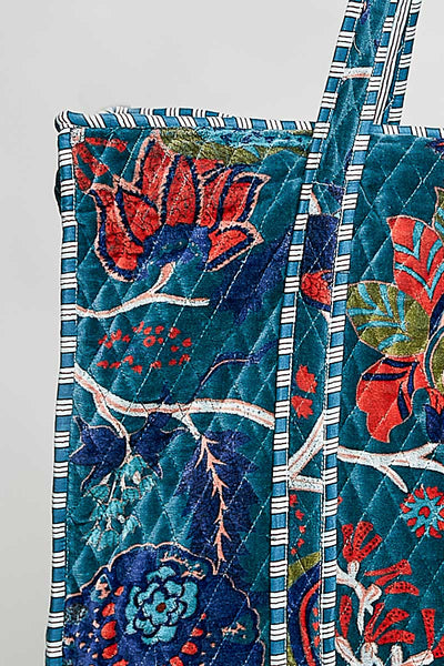 Botanical Velvet Quilted Tote Bag