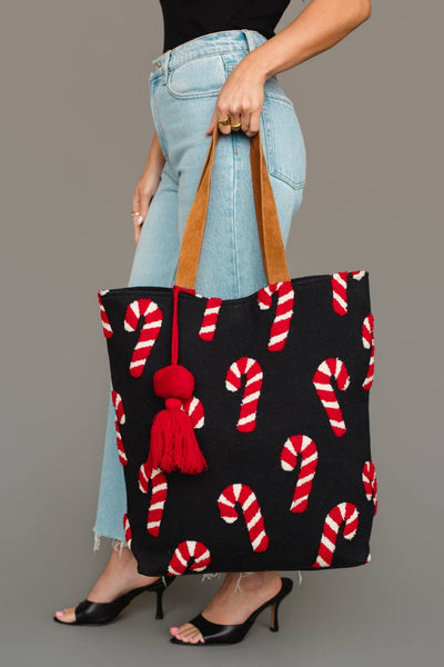 Navy Candy Cane Tote