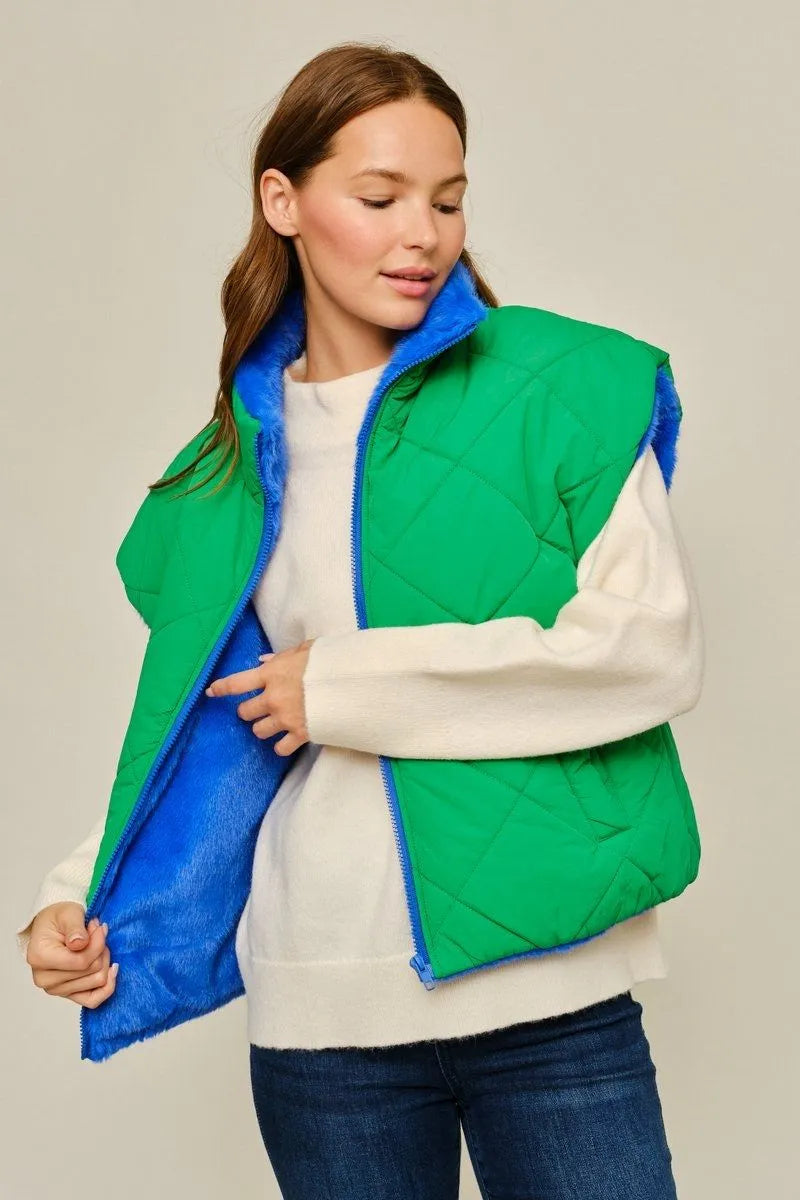 Kelly Green Puffer Fur Vest
