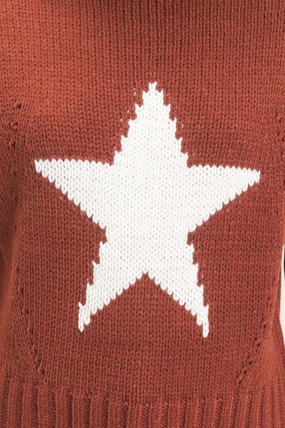close up of brown and white star sweater