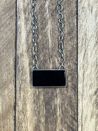 Pitt Meadows Sterling Link Chain With Onyx Bar Pendant - 18"