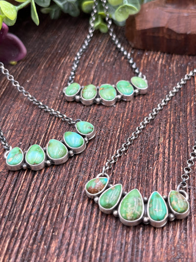 Benton Sterling Necklace With Green 5 Stone Pendant Center