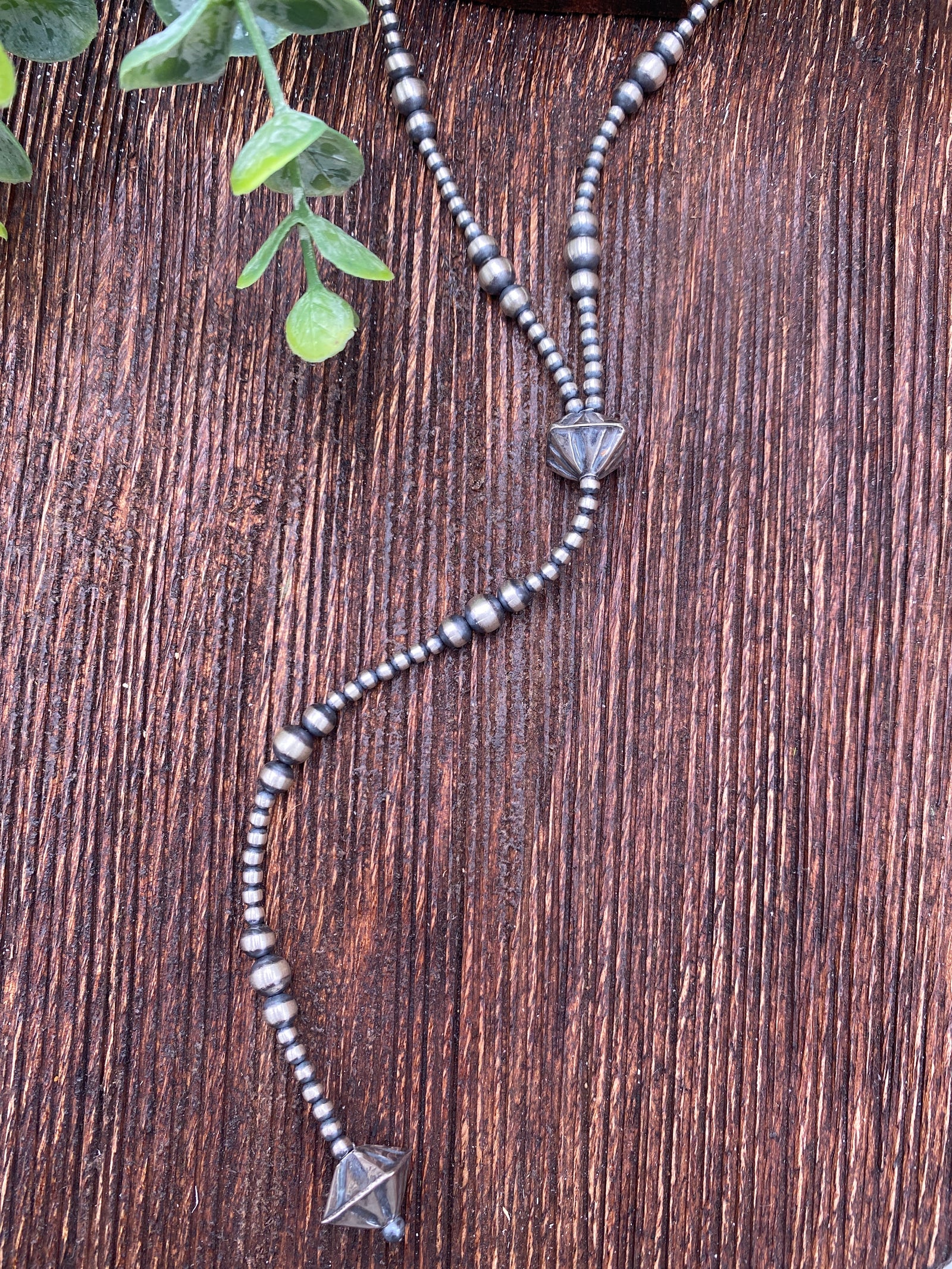 Brisbaine Sterling Y Lariat Navajo & Diamond Bead Necklace