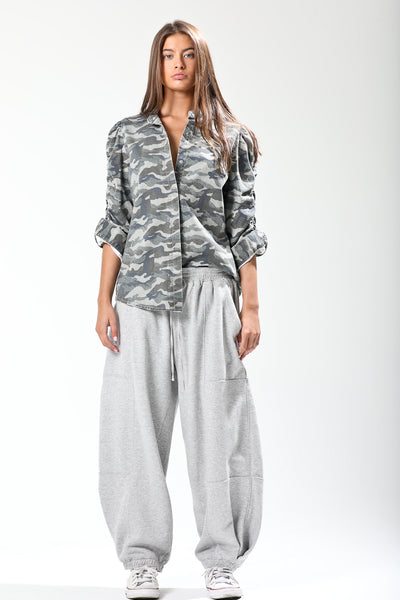 Shirring Washed Printed Jacket