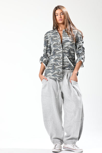 Shirring Washed Printed Jacket