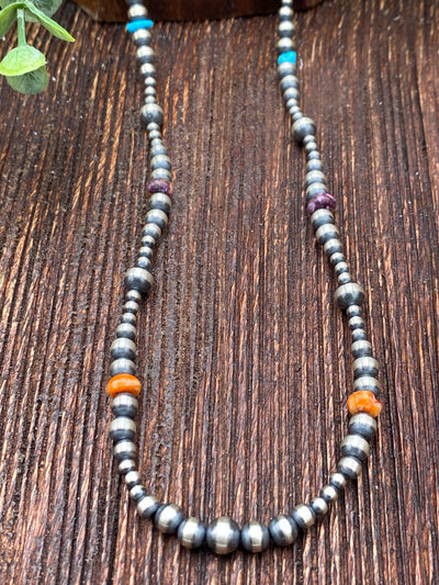 Billie Spaced Navajo, Turquoise & Spiny Necklace - 22"