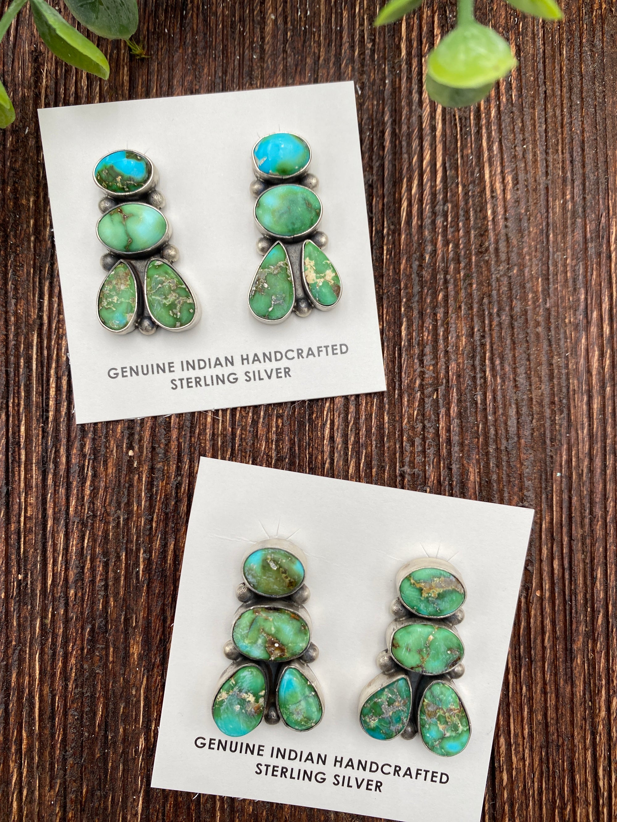 Union Stacked Turquoise Sterling Earrings - 1.3"