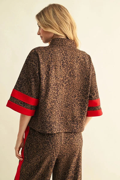 Abrava Half Sleeve Leopard Zip Pullover