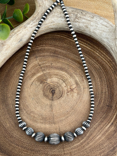 Winnie Sterling Center Stamped Bead Navajo Necklace