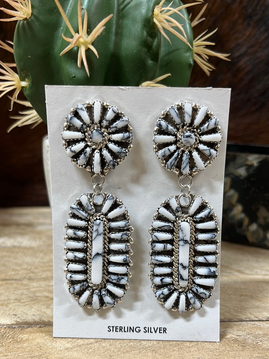 White Buffalo Sterling Cluster Earrings